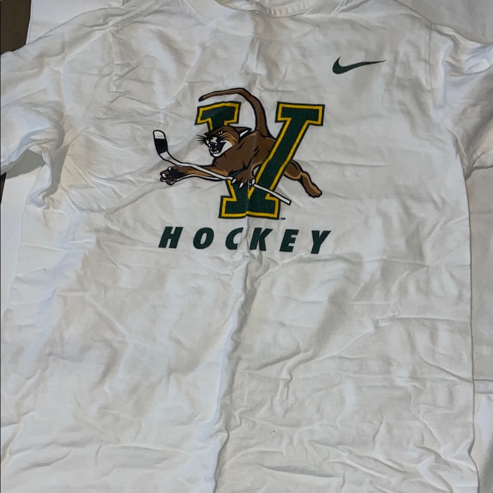 Nike White UVM and Green Hockey Graphic Tee